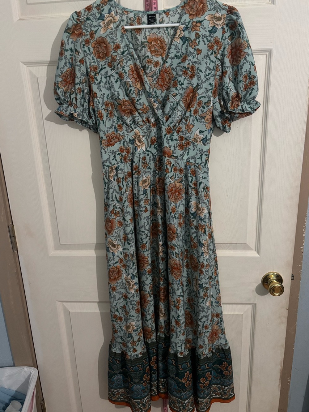 SHEIN mint Green Dress with Rust Floral Print